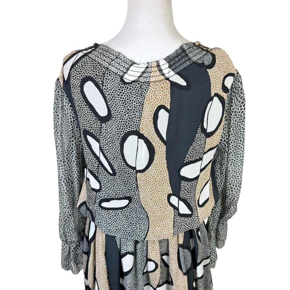 Diane Von Furstenberg DVF NWT Kelley Brown Black Printed 100% Silk Blouson Dress - Picture 8 of 15
